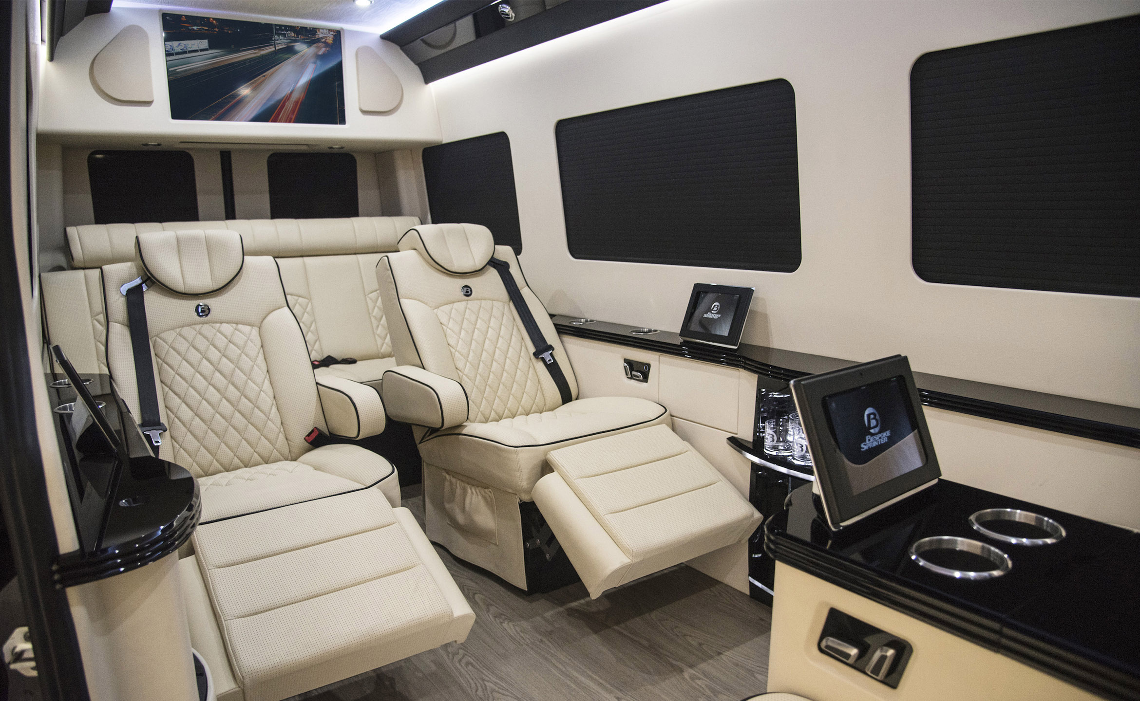 Custom Interior Bespoke Mercedes Benz Luxury Sprinter Van Conversion & Luxury Mobile Offices.