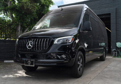 Custom Interior Bespoke Mercedes Benz Luxury Sprinter Van Conversion, Bathroom, & Luxury Mobile Offices.