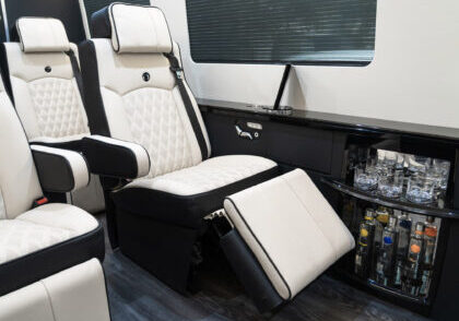 Custom Interior Bespoke Mercedes Benz Luxury Sprinter Van Conversion, Bathroom, & Luxury Mobile Offices.