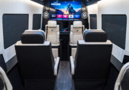 Custom Interior Bespoke Mercedes Benz Luxury Sprinter Van Conversion, Bathroom, & Luxury Mobile Offices.