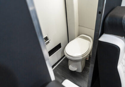 Custom Interior Bespoke Mercedes Benz Luxury Sprinter Van Conversion, Bathroom, & Luxury Mobile Offices.