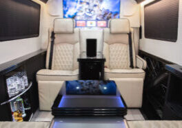 Custom Interior Bespoke Mercedes Benz Luxury Sprinter Van Conversion, Bathroom, & Luxury Mobile Offices.